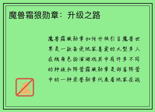 魔兽霜狼勋章：升级之路